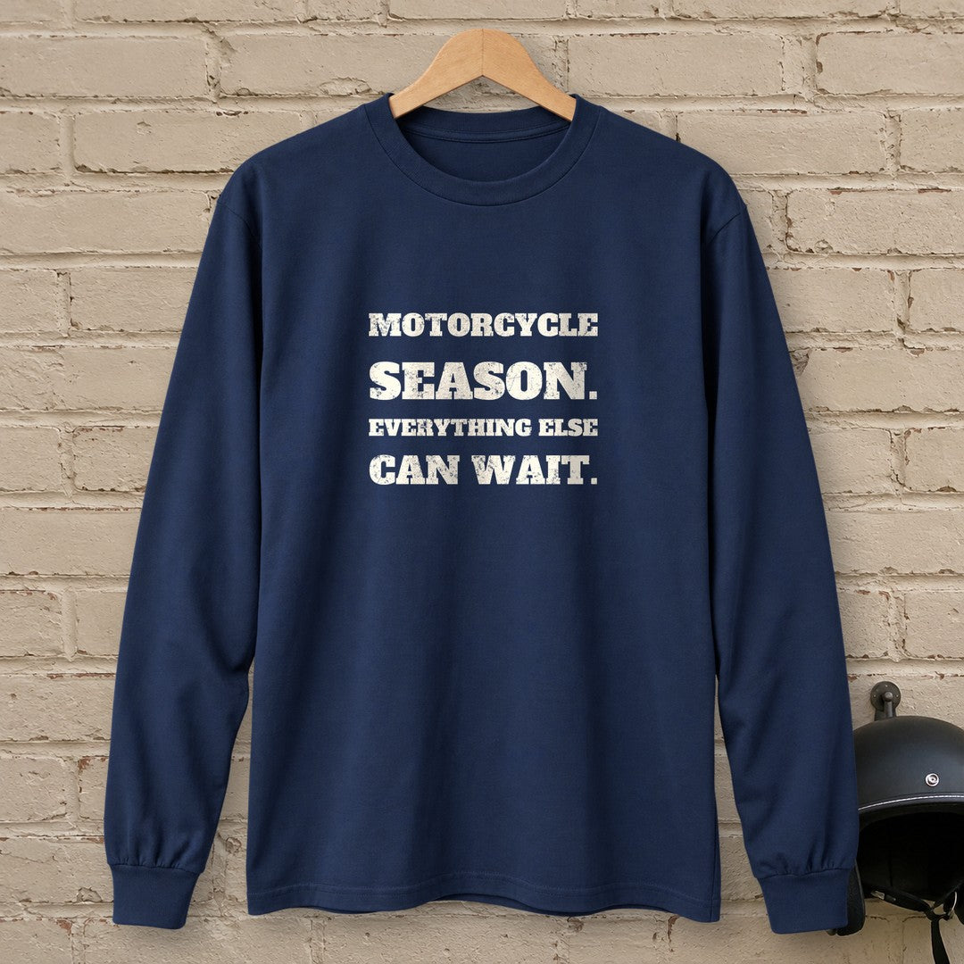 Motorcycle Season Long Sleeve T-Shirt - Navy - brick