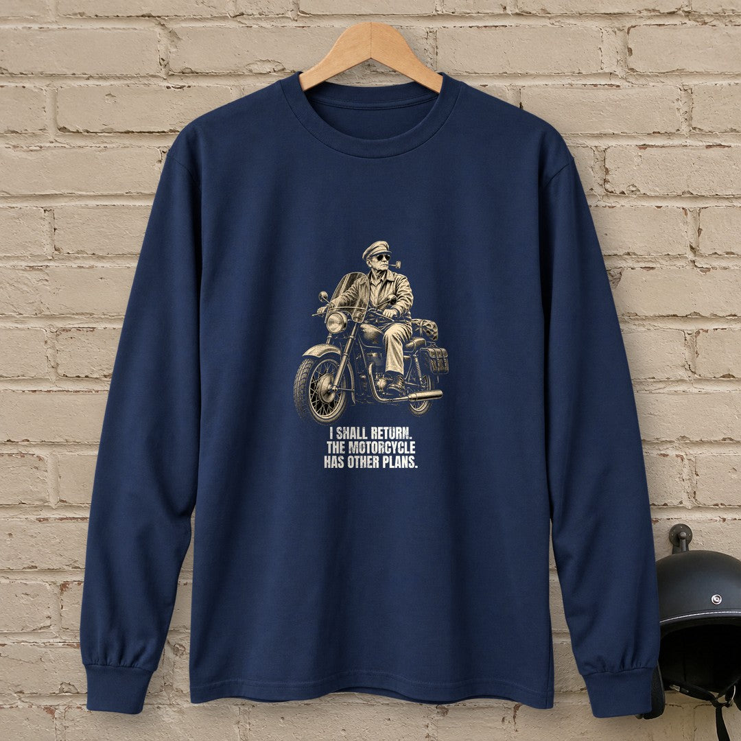 Douglas MacArthur Motorcycle Has Other Plans Long Sleeve T-Shirt - Navy - brick