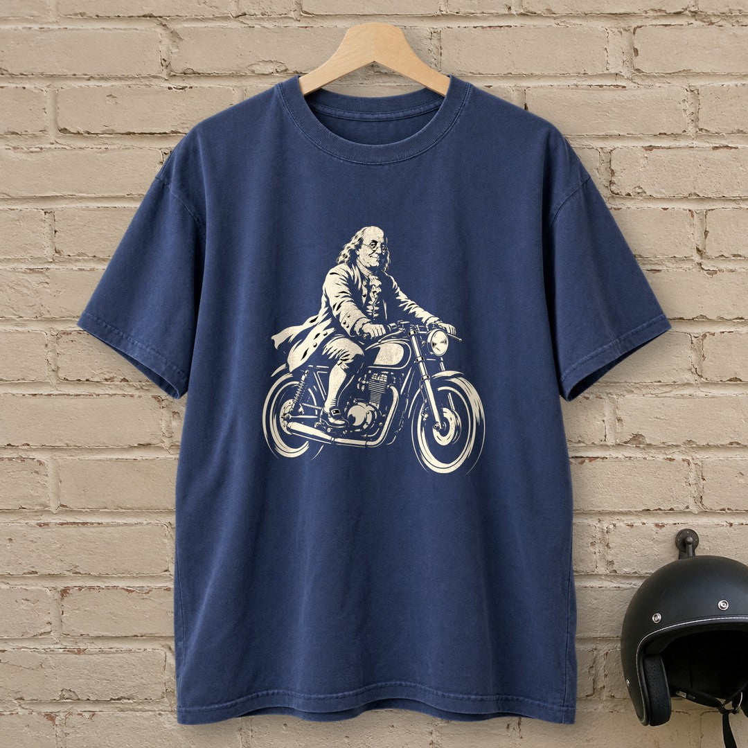 Benjamin Franklin Cafe Racer Premium T-Shirt - Navy - brick