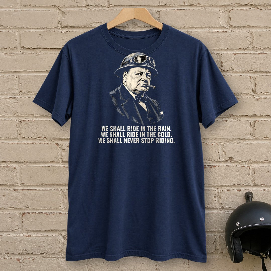 Winston Churchill We Shall Ride T-Shirt - Navy - brick