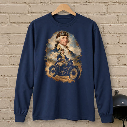 George Washington Goggles Portrait Long Sleeve T-Shirt - Navy - brick