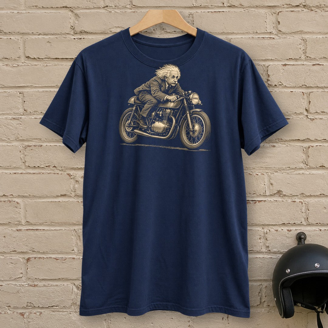 Albert Einstein Cafe Racer T-Shirt - Navy - brick