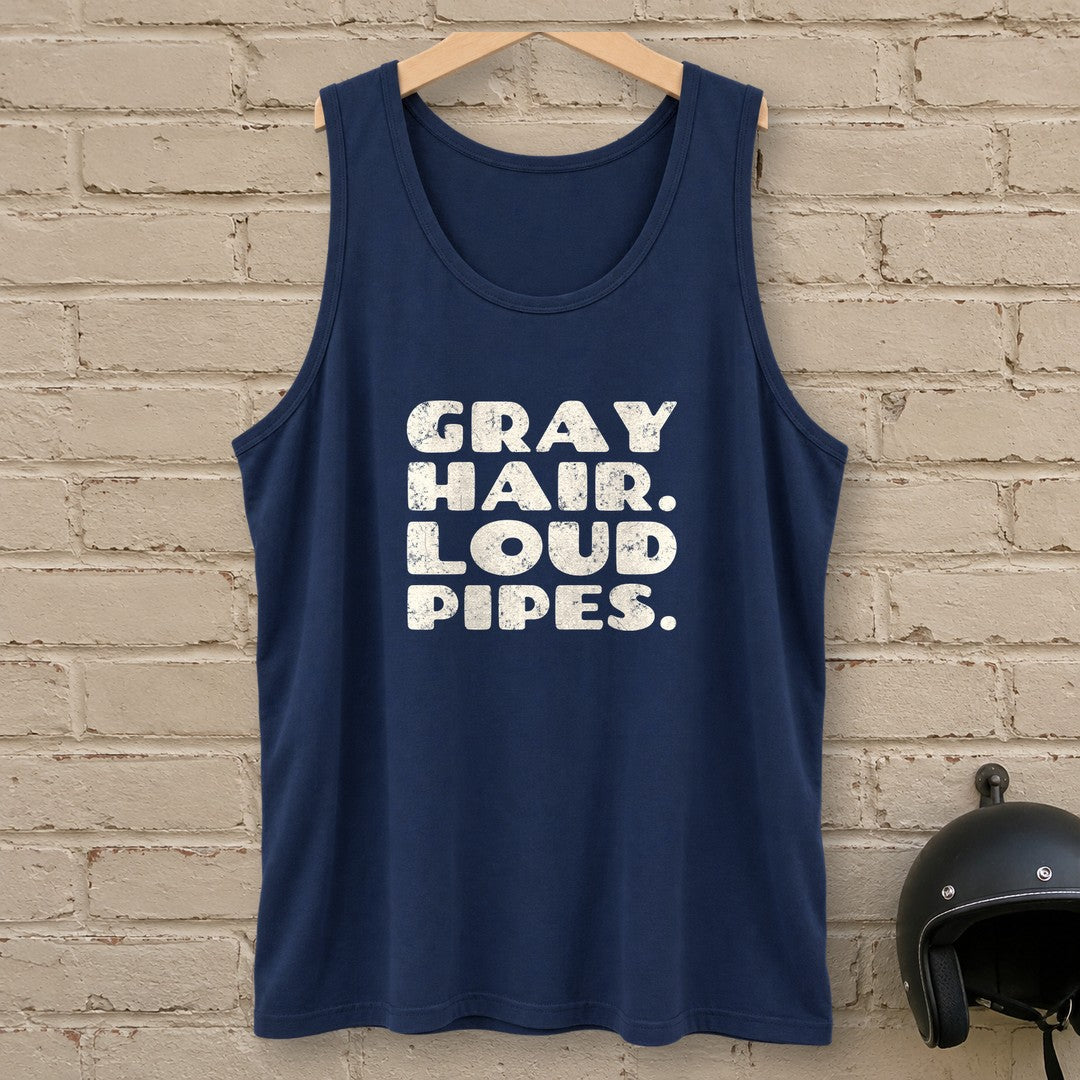 Gray Hair Loud Pipes Tank Top - Navy - brick