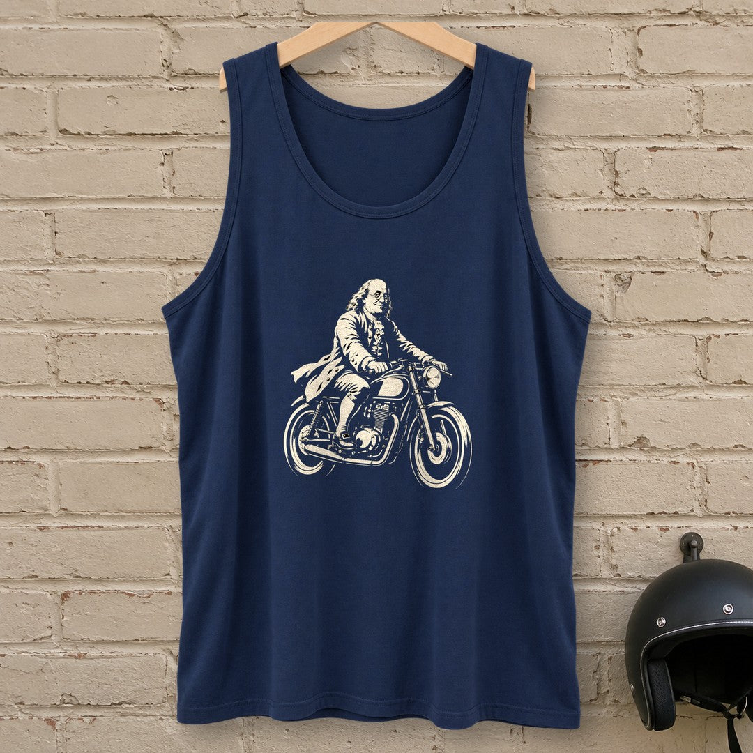 Benjamin Franklin Cafe Racer Tank Top - Navy - brick