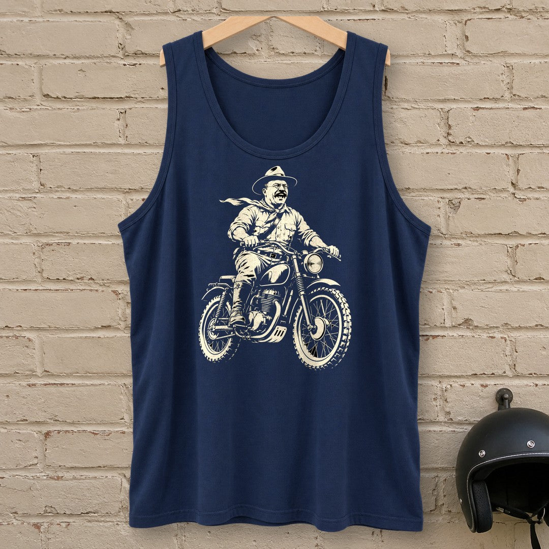 Theodore Roosevelt Laughing Scrambler Tank Top - Navy - brick
