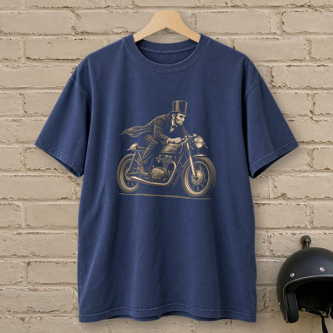Abraham Lincoln Cafe Racer Premium T-Shirt - Navy - brick
