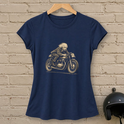 Albert Einstein Cafe Racer Women's T-Shirt - Navy - brick