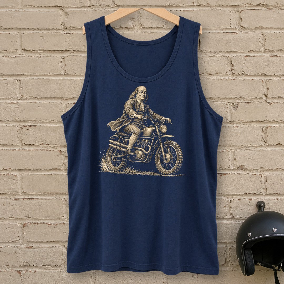 Benjamin Franklin on the Dirt Tank Top - Navy - brick