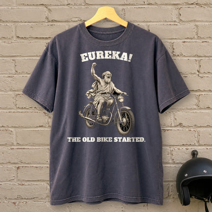 Archimedes Old Bike Started Premium T-Shirt - Navy - brick