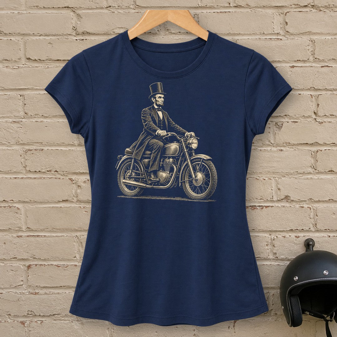 Abraham Lincoln Honest Ride Women's T-Shirt - Navy - brick
