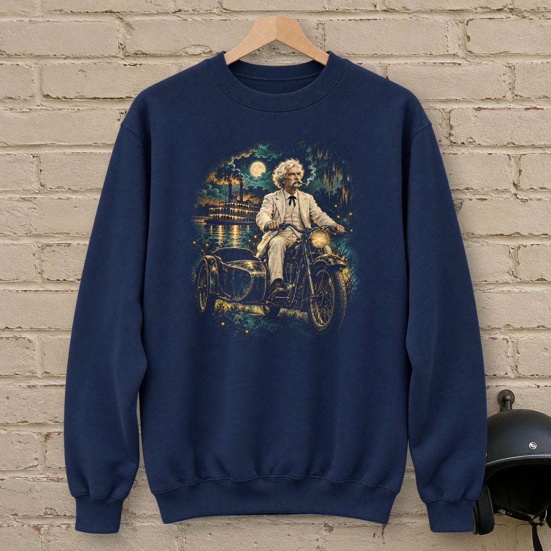 Mark Twain Sidecar Evening Crewneck Sweatshirt - Navy - brick