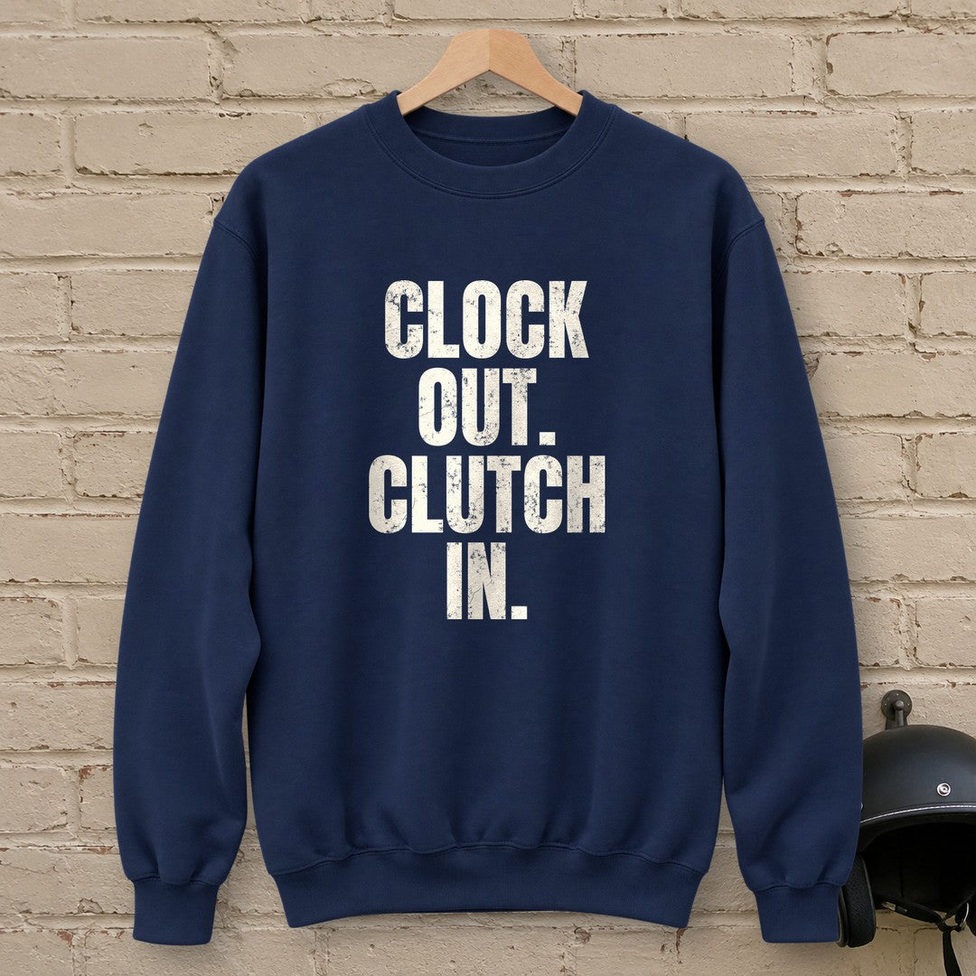 Clock Out Clutch In Crewneck Sweatshirt - Navy - brick