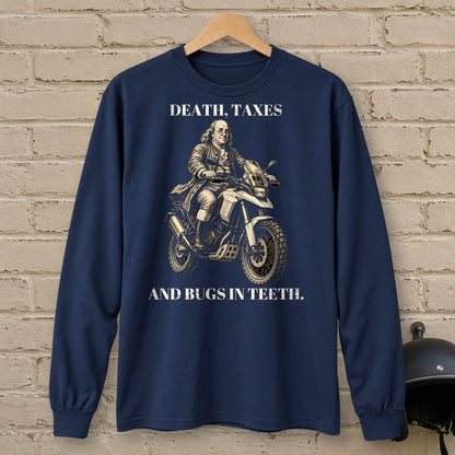 Benjamin Franklin Bugs in Teeth Long Sleeve T-Shirt - Navy - brick