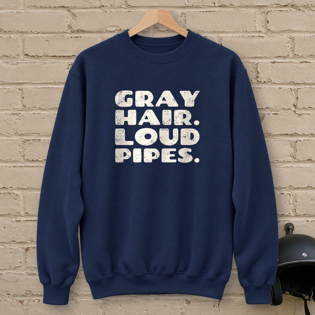 Gray Hair Loud Pipes Crewneck Sweatshirt - Navy - brick