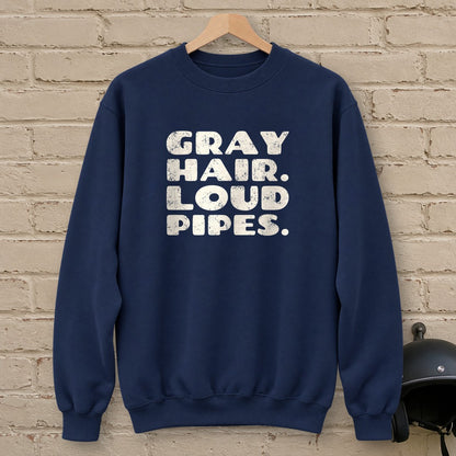 Gray Hair Loud Pipes Crewneck Sweatshirt - Navy - brick