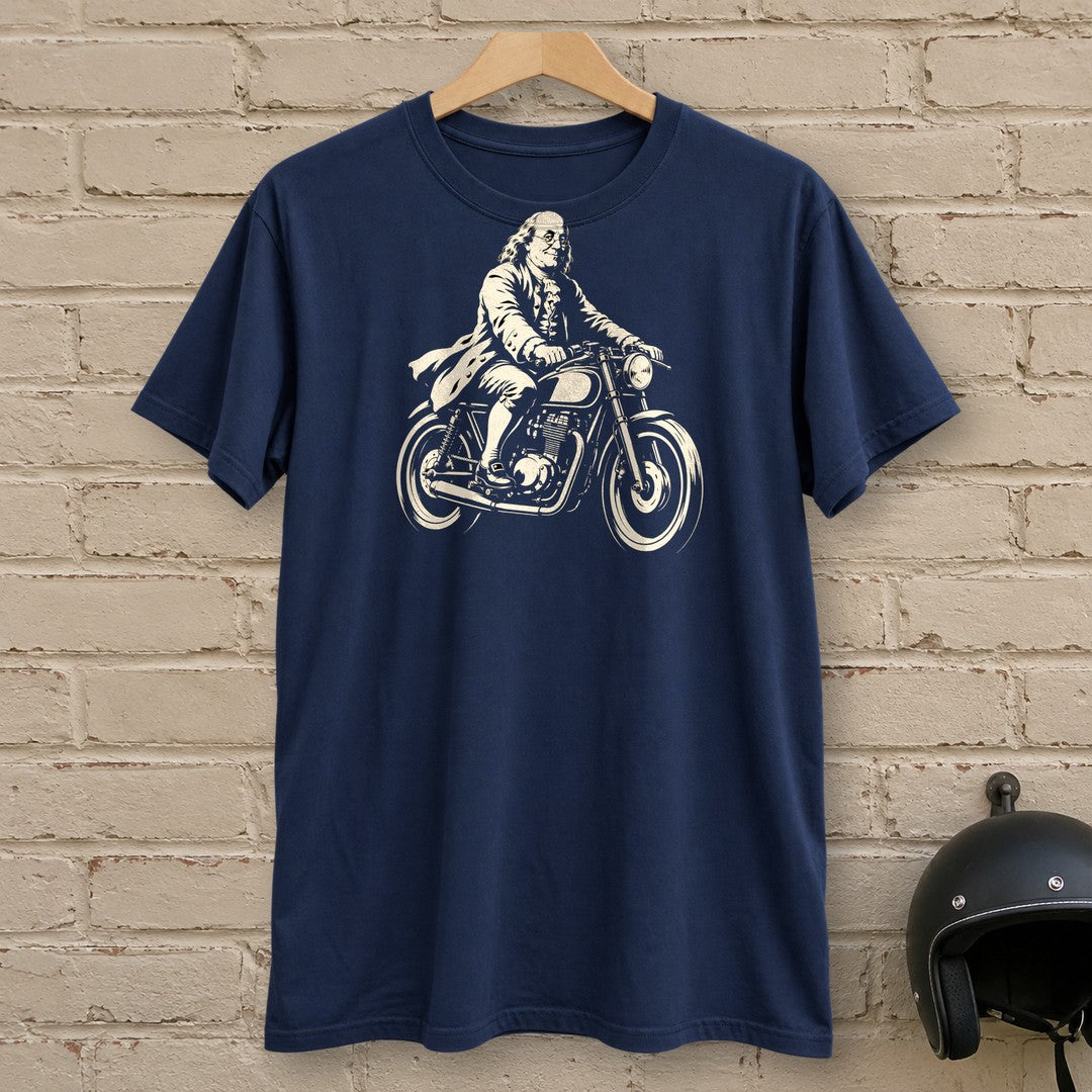 Benjamin Franklin Cafe Racer T-Shirt - Navy - brick