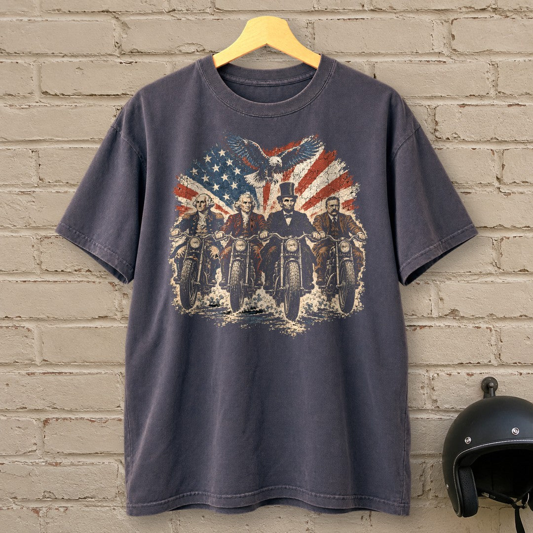 G. Washington, T. Jefferson, A. Lincoln & T. Roosevelt Ride Premium T-Shirt - Navy - brick