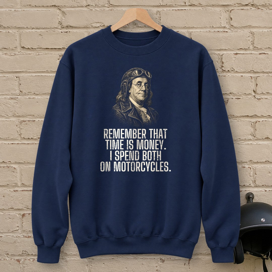 Benjamin Franklin Time Is Money Crewneck Sweatshirt - Navy - brick