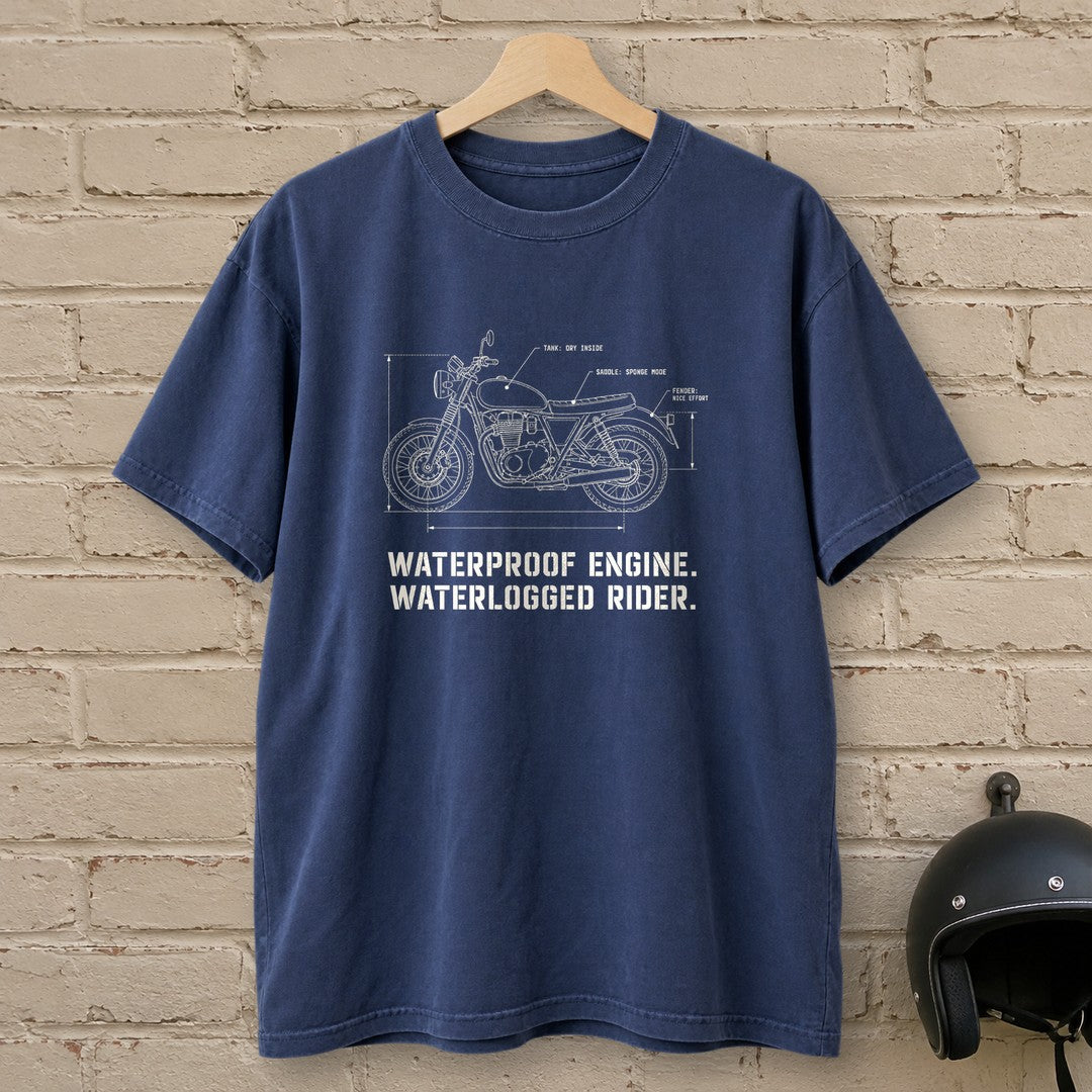 Waterproof Engine Blueprint Premium T-Shirt - Navy - brick