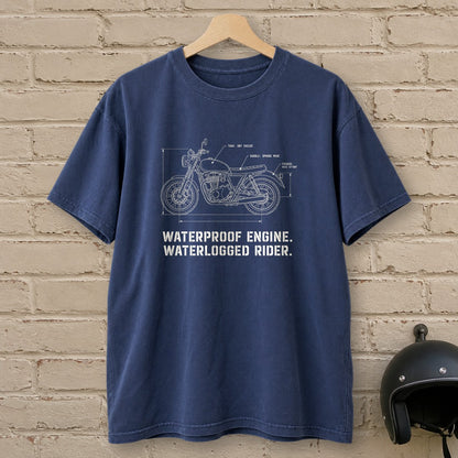 Waterproof Engine Blueprint Premium T-Shirt - Navy - brick