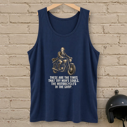 Thomas Paine Bike in the Shop Tank Top - Navy - brick