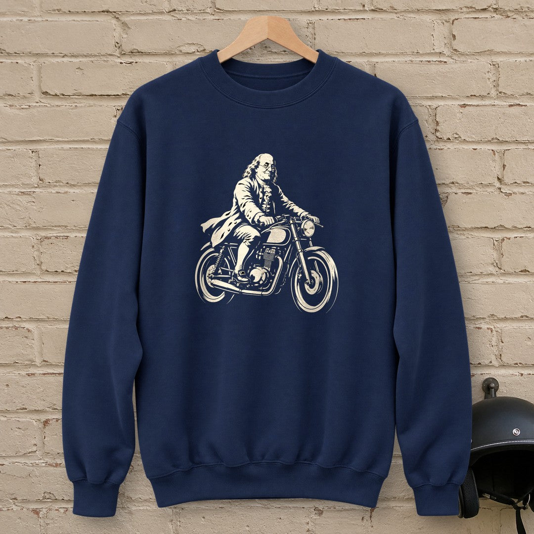 Benjamin Franklin Cafe Racer Crewneck Sweatshirt - Navy - brick