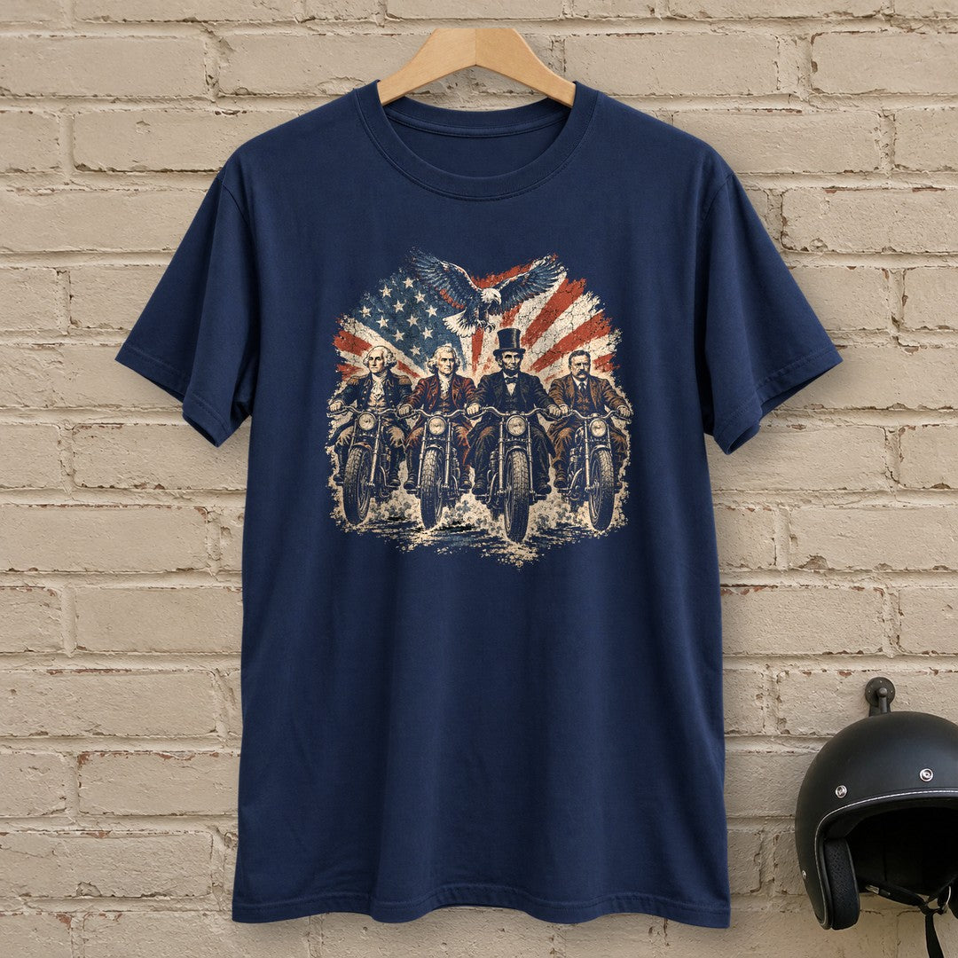 G. Washington, T. Jefferson, A. Lincoln & T. Roosevelt Ride T-Shirt - Navy - brick