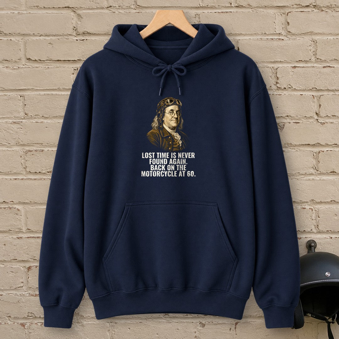 Benjamin Franklin Back On At 60 Hoodie - Navy - brick