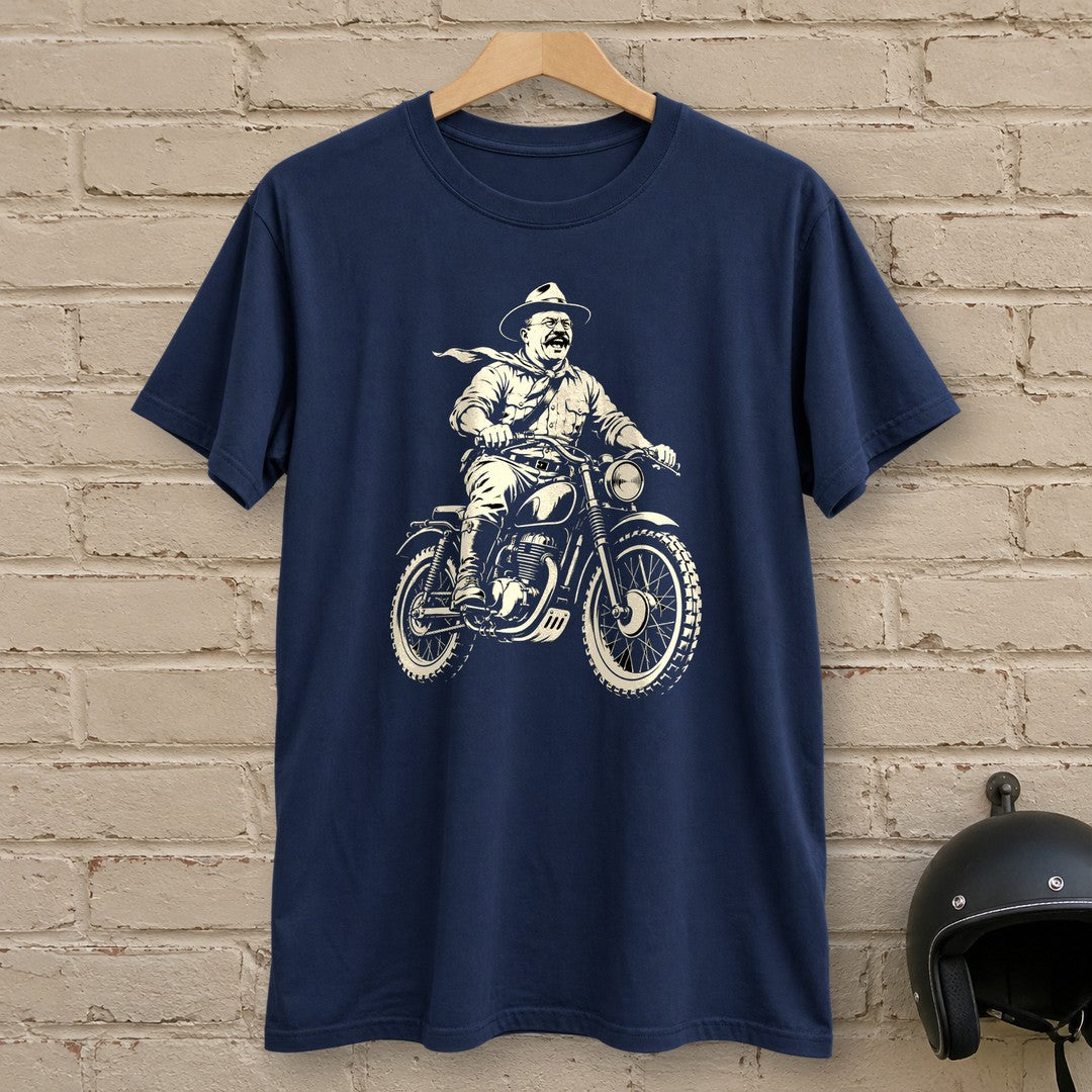 Theodore Roosevelt Laughing Scrambler T-Shirt - Navy - brick
