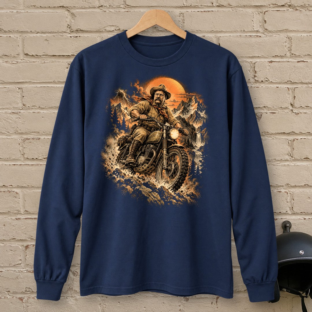 Theodore Roosevelt Mountain Trail Long Sleeve T-Shirt - Navy - brick