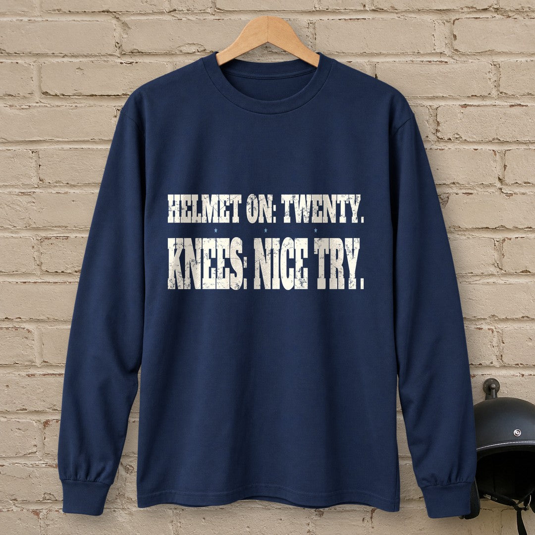 Helmet On Twenty Long Sleeve T-Shirt - Navy - brick