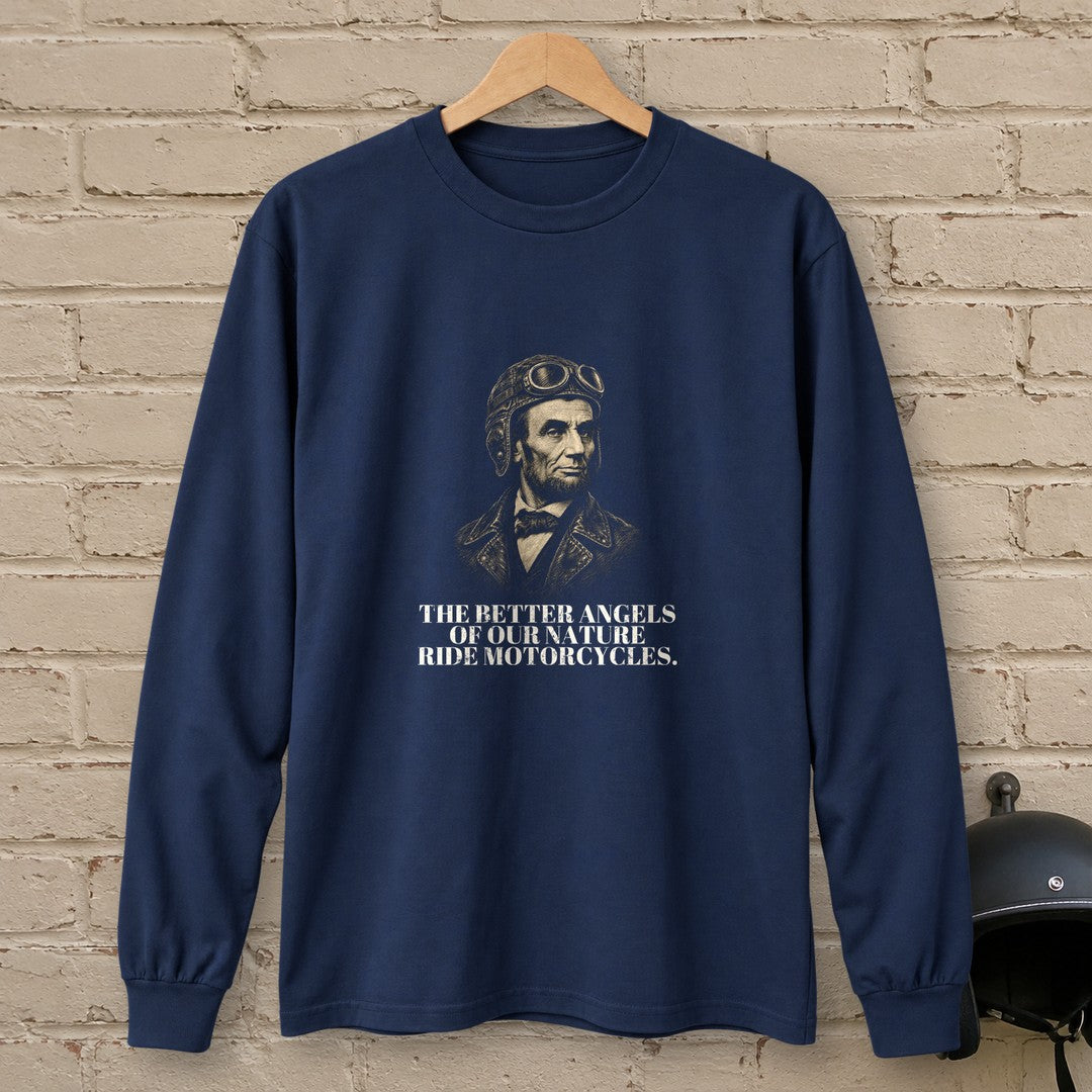 Abraham Lincoln Better Angels Ride Long Sleeve T-Shirt - Navy - brick