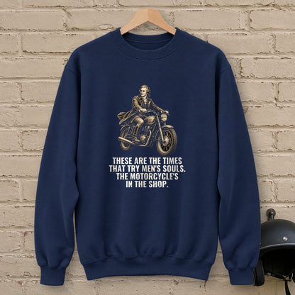 Thomas Paine Bike in the Shop Crewneck Sweatshirt - Navy - brick