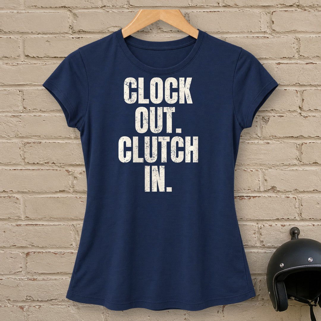 Clock Out Clutch In Women's T-Shirt - Navy - brick
