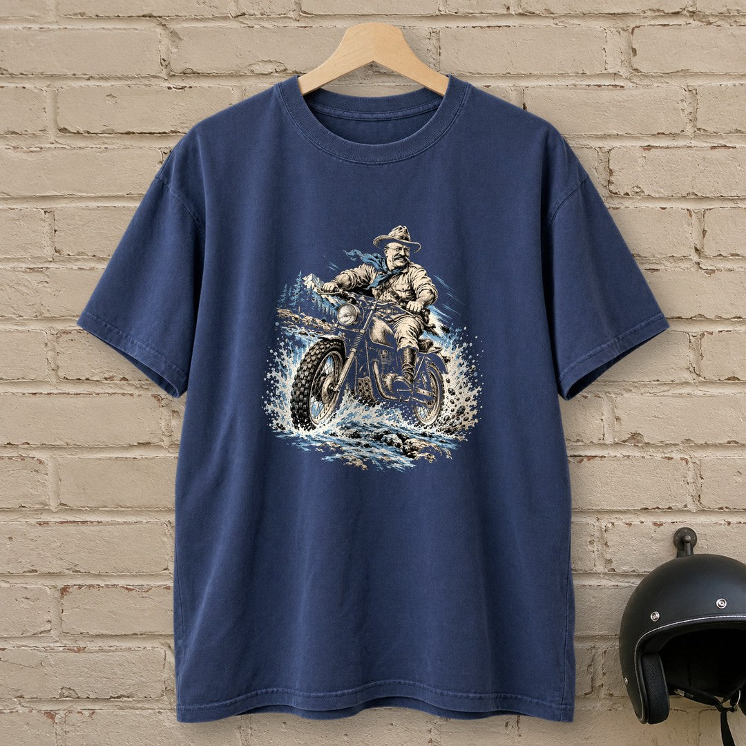 Theodore Roosevelt River Crossing Premium T-Shirt - Navy - brick