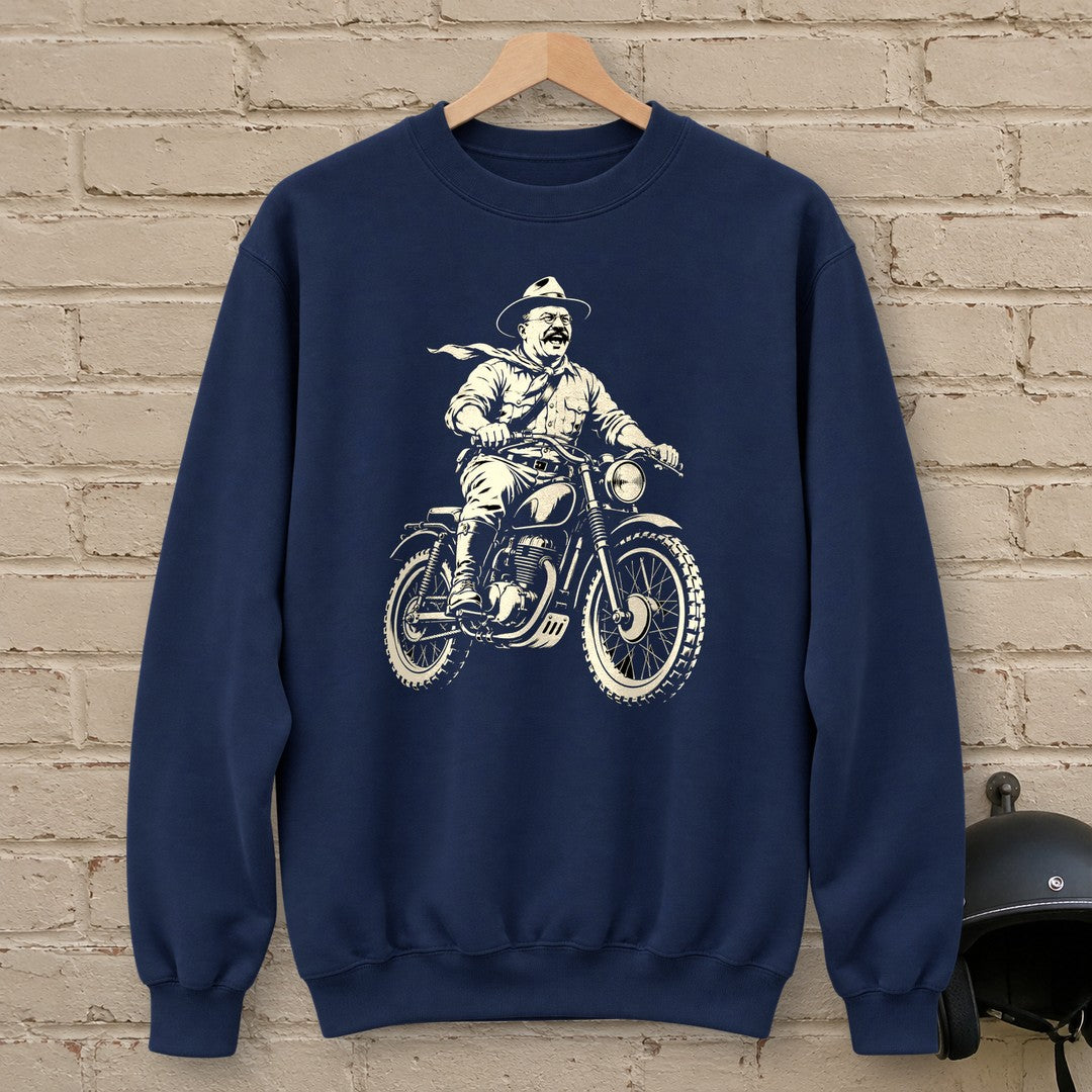 Theodore Roosevelt Laughing Scrambler Crewneck Sweatshirt - Navy - brick