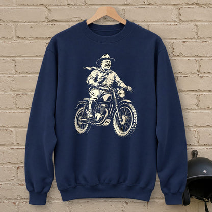 Theodore Roosevelt Laughing Scrambler Crewneck Sweatshirt - Navy - brick