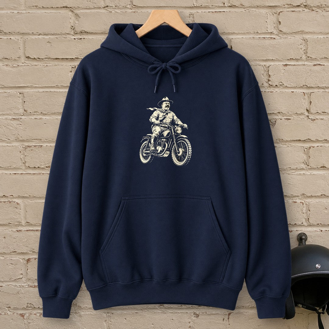 Theodore Roosevelt Laughing Scrambler Hoodie - Navy - brick