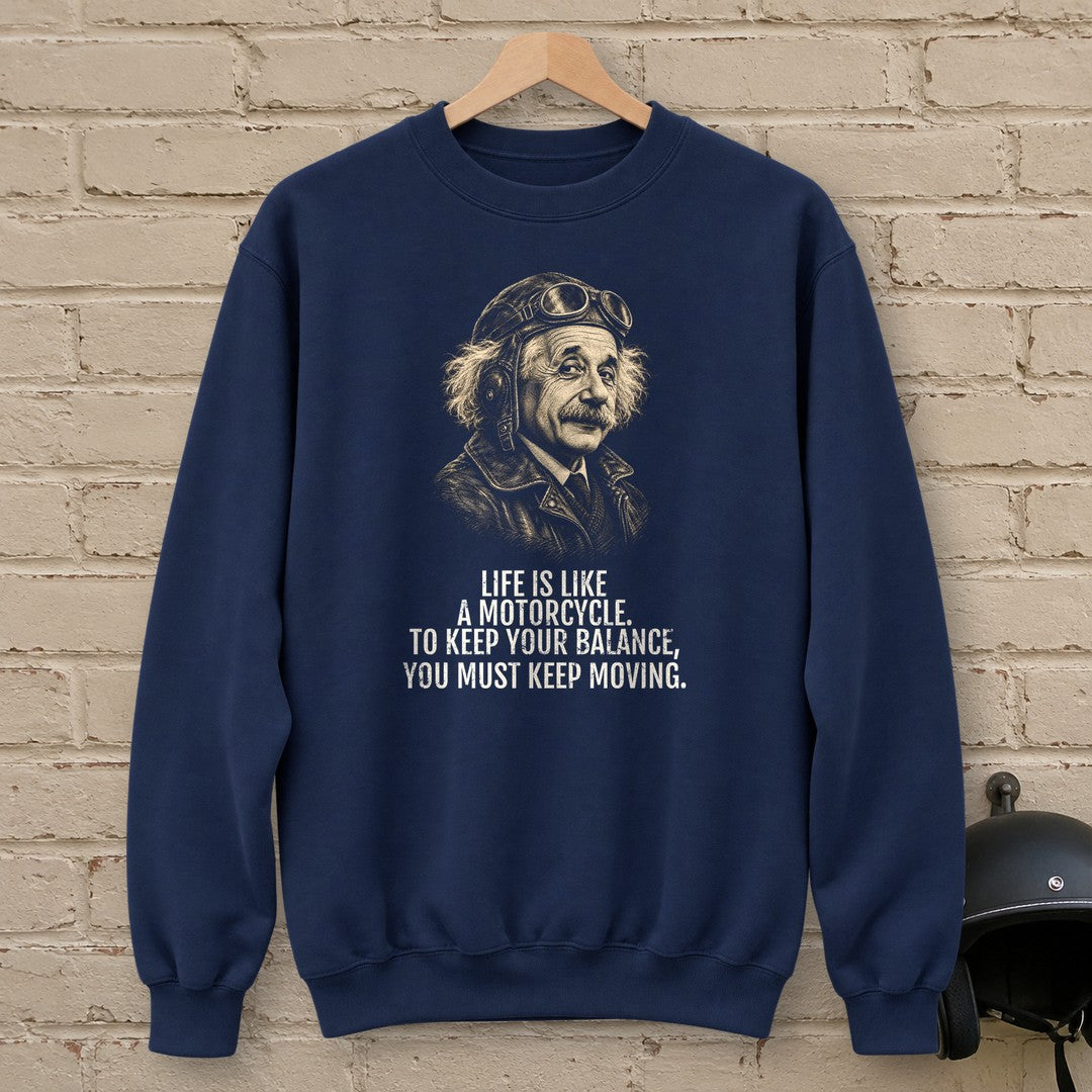 Albert Einstein Keep Moving Crewneck Sweatshirt - Navy - brick
