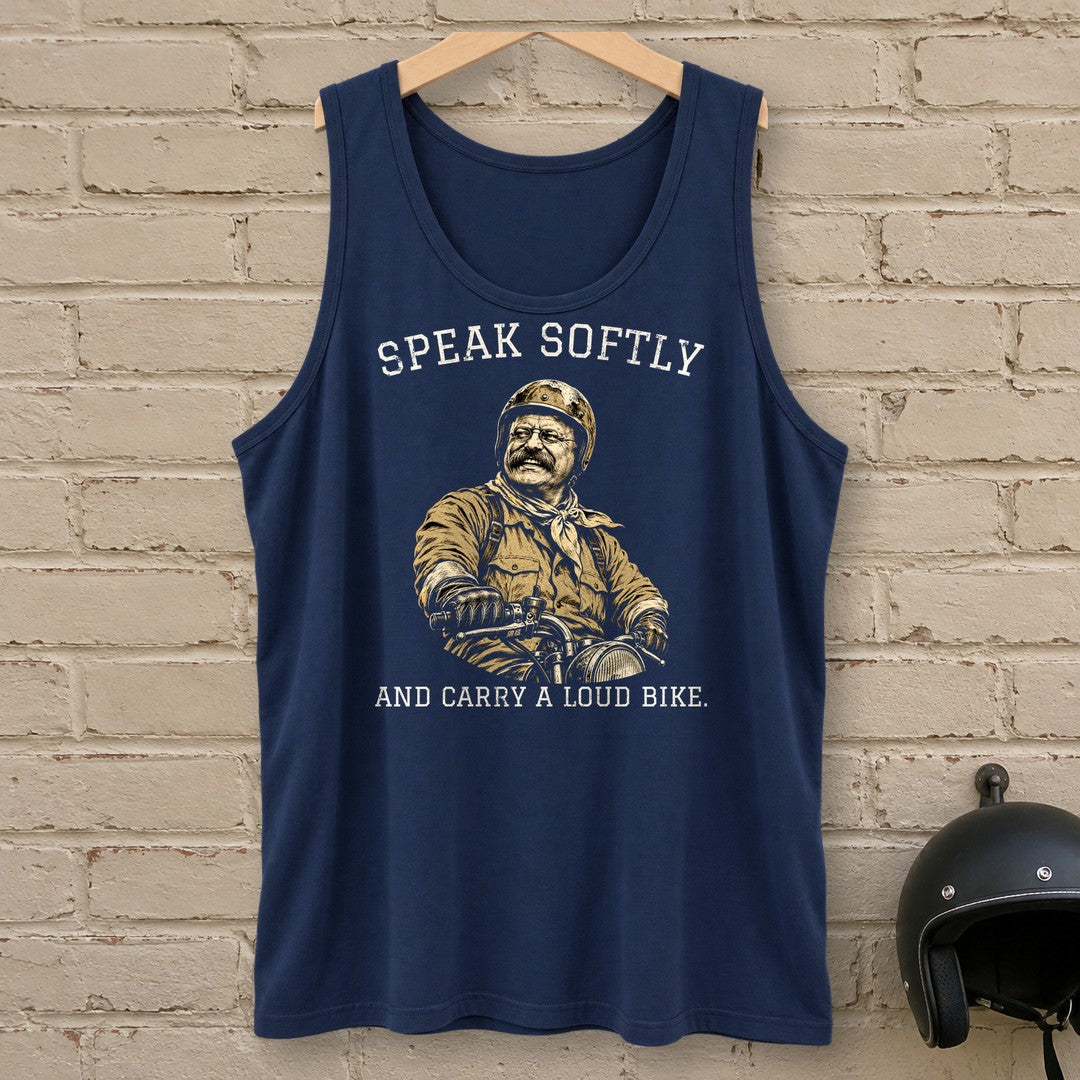 Theodore Roosevelt Speak Softly Loud Bike Tank Top - Navy - brick