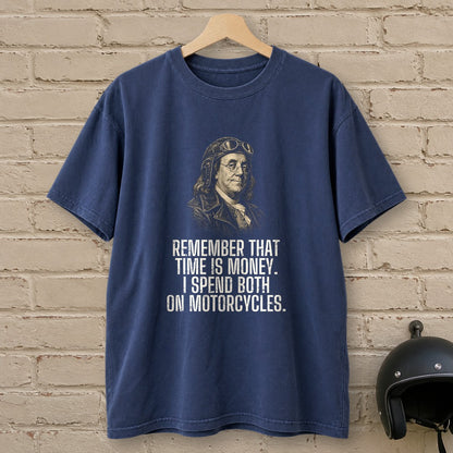 Benjamin Franklin Time Is Money Premium T-Shirt - Navy - brick