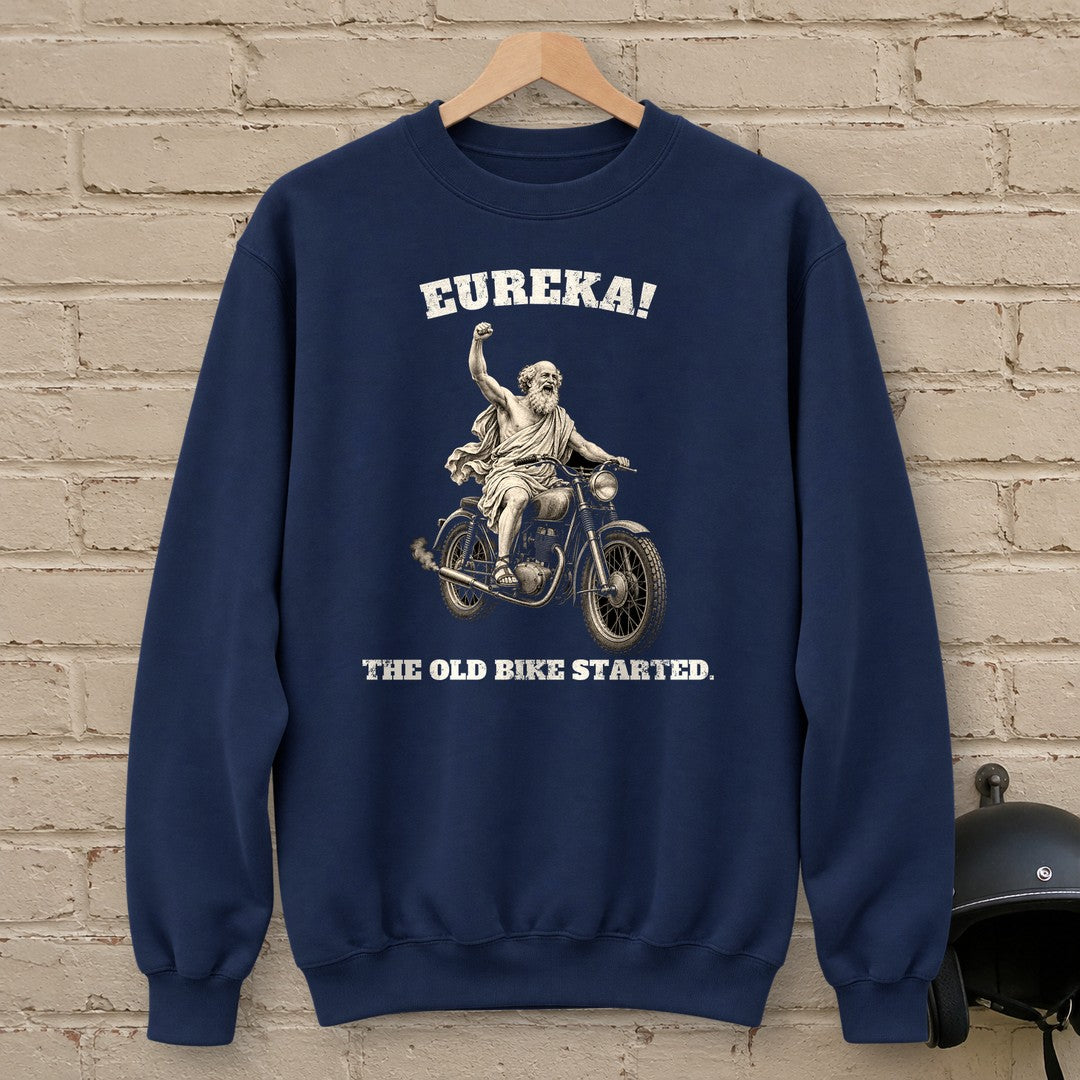 Archimedes Old Bike Started Crewneck Sweatshirt - Navy - brick