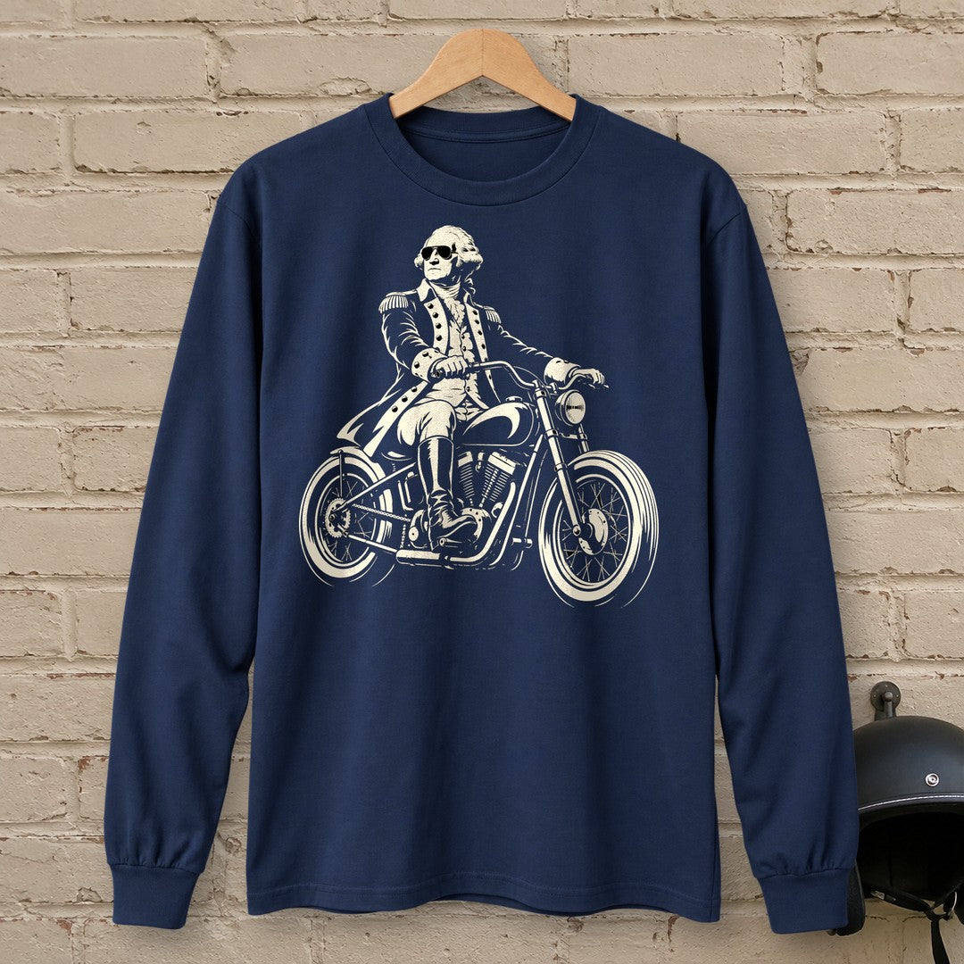George Washington Bobber Shades Long Sleeve T-Shirt - Navy - brick