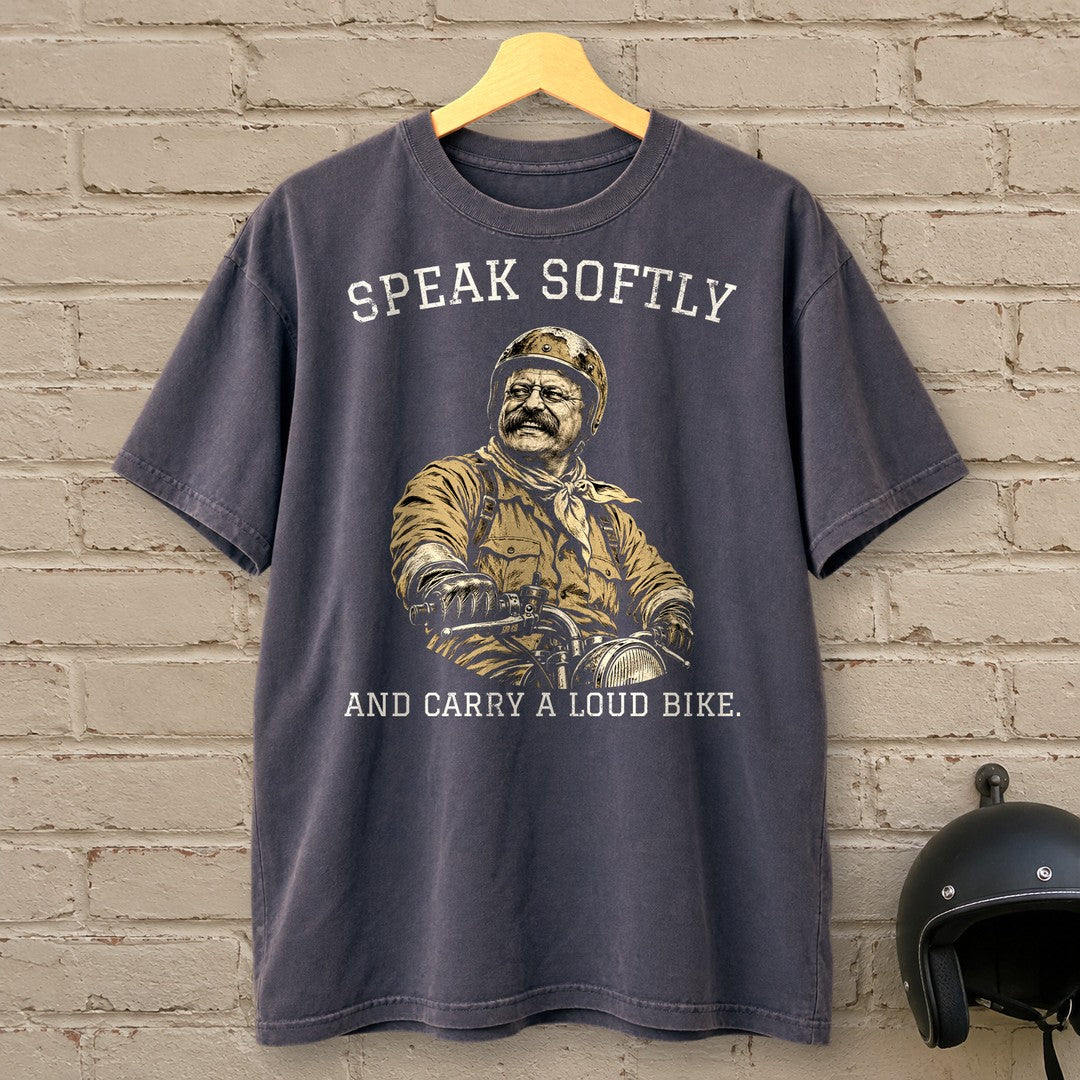 Theodore Roosevelt Speak Softly Loud Bike Premium T-Shirt - Navy - brick