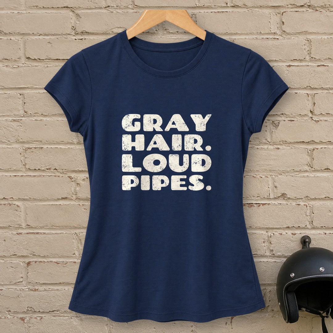 Gray Hair Loud Pipes Women's T-Shirt - Navy - brick