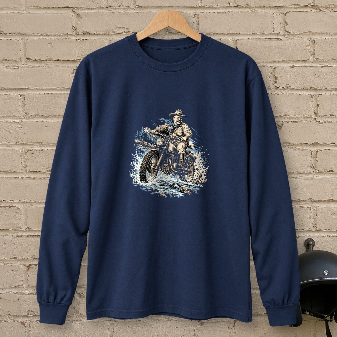Theodore Roosevelt River Crossing Long Sleeve T-Shirt - Navy - brick