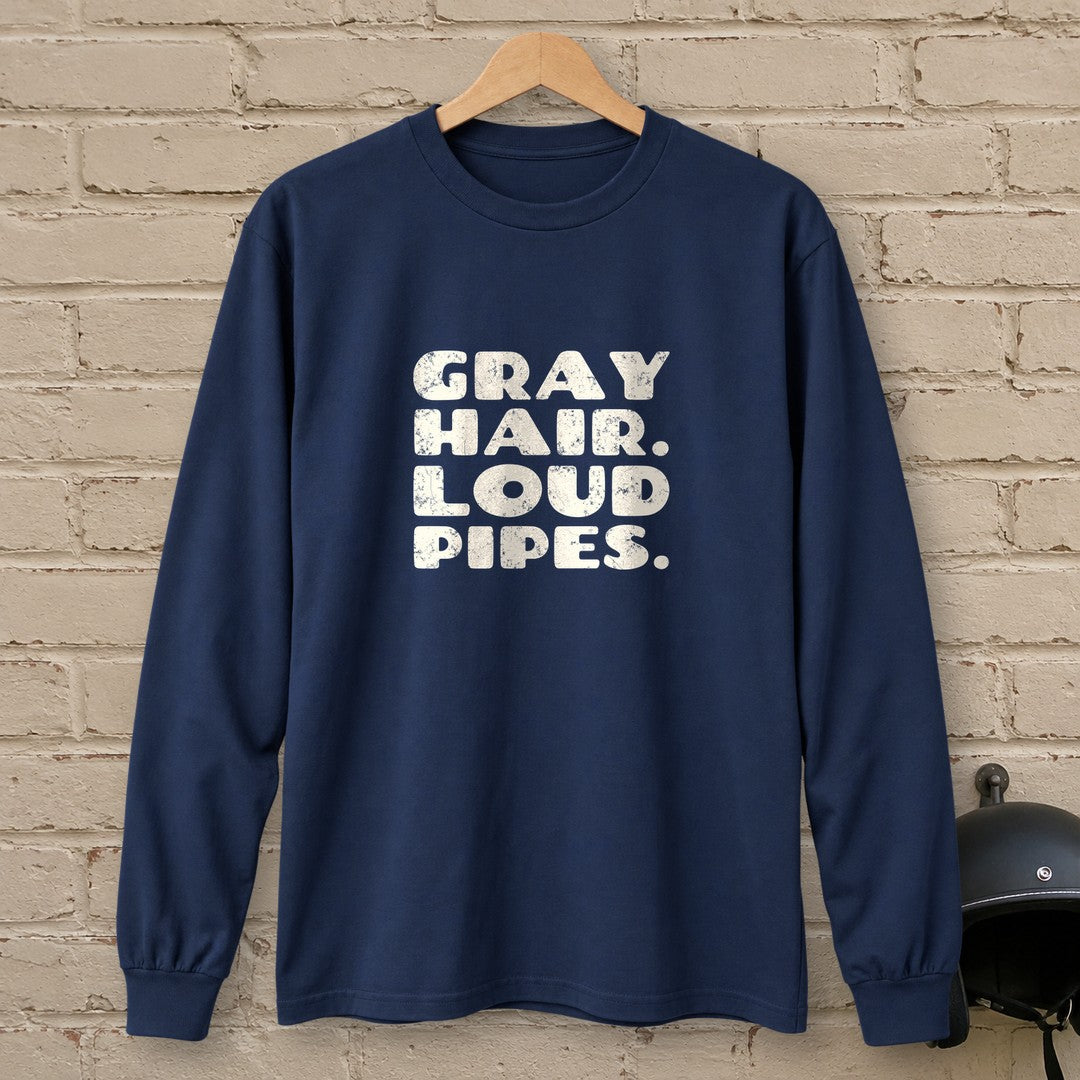 Gray Hair Loud Pipes Long Sleeve T-Shirt - Navy - brick