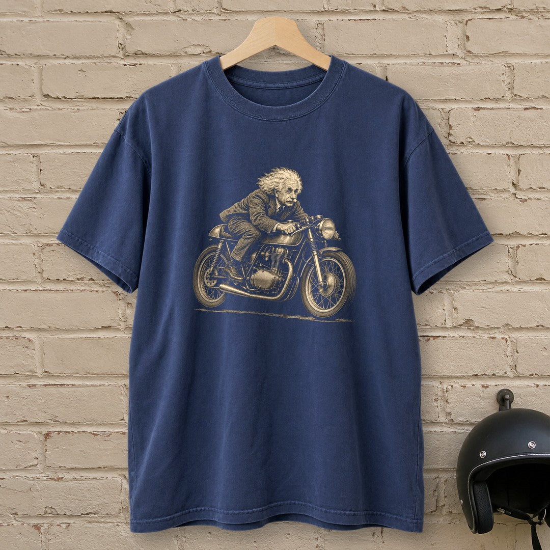 Albert Einstein Cafe Racer Premium T-Shirt - Navy - brick