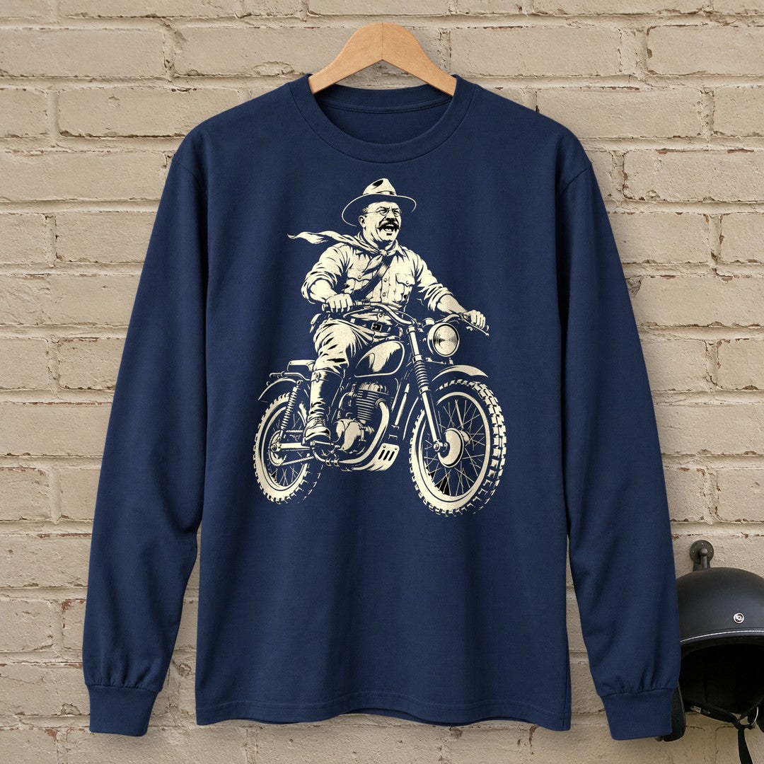 Theodore Roosevelt Laughing Scrambler Long Sleeve T-Shirt - Navy - brick