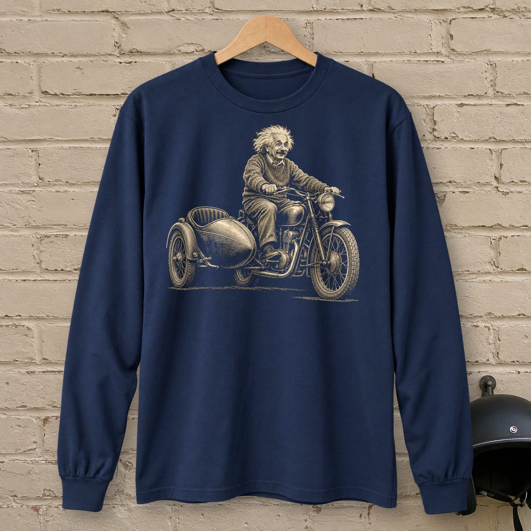 Albert Einstein Relatively Fast Sidecar Long Sleeve T-Shirt - Navy - brick